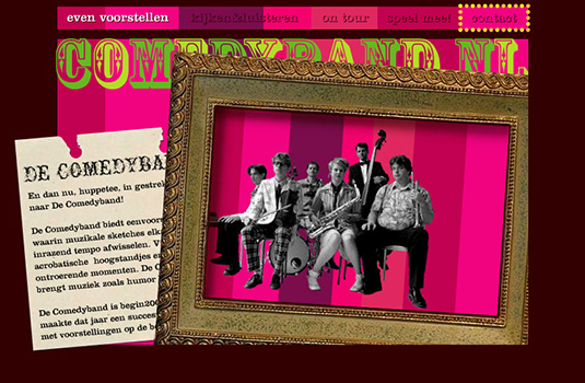 Screenshot van de Comedyband Website